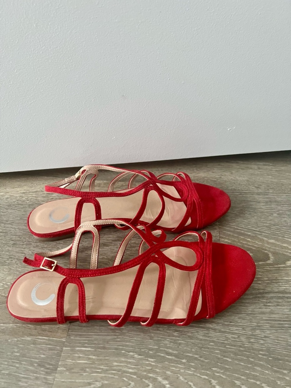 Journee Collection Red Suede Strappy Slingback Sandals Size 8 - Picture 2 of 9